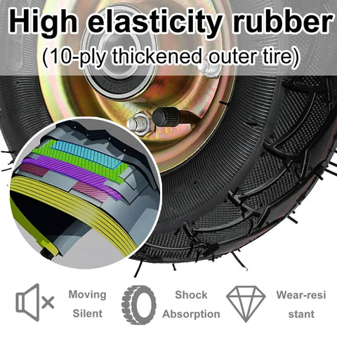 Bulletproof Rubber Caster Wheels For Yard Cart Trolley 2 Pack Swivel And Brake Casters with high elasticity rubber tire detail.