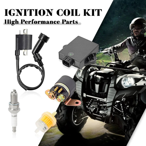 Ignition CDI Box Kit With Spark Plug Starter Solenoid Relay Plug And Play For Arctic Cat Quad 300 2X4 4X4 1998 To 2005 And Arctic Cat 250 1999 To 2005 Replacement OEM Numbers 3530024 3530025 3530011 3530012 with components
