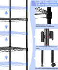 Beefy 5 Tier Metal Storage Shelves With Wheels And Adjustable Feet, 400 Lbs Per Shelf, adjustable height, close-up details