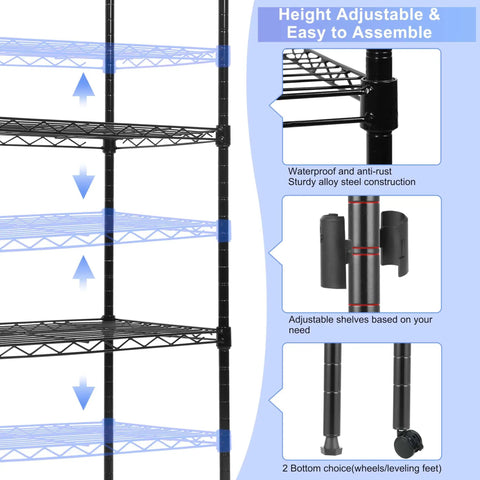Beefy 5 Tier Metal Storage Shelves With Wheels And Adjustable Feet, 400 Lbs Per Shelf, adjustable height, close-up details