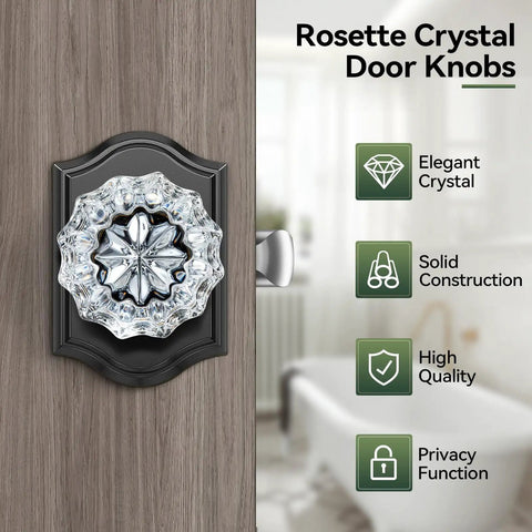 Three Pack Crystal Door Knobs With Lock Glass Privacy Knobs Matte Black Vintage Diamond Glass Door Knob Set For Bedroom And Bathroom Interior Doors For Easy Installation And Long Lasting Durability