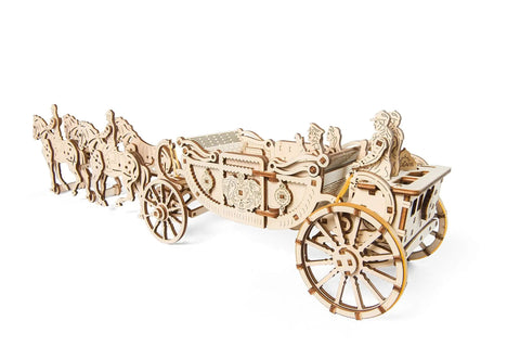 Royal Carriage 3D Wooden Model Kit For Self Assembly, wooden horse carriage with riders and large wheels
