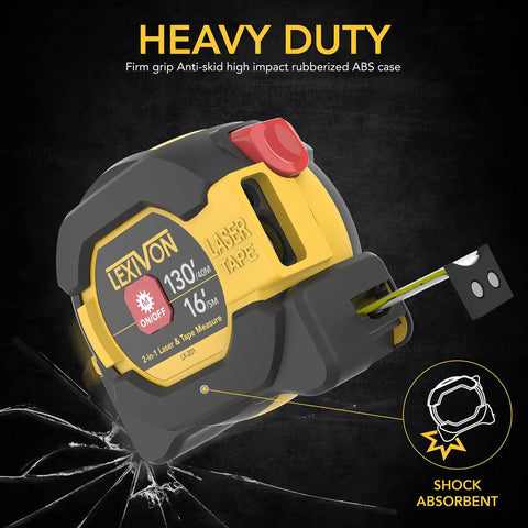 Heavy duty casing of the Two In One Digital Laser Distance Meter And Tape Measure With 130 Foot Laser Range And 16 Foot AutoLock Tape.