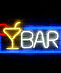USB Powered Dimmable Neon Bar Sign For Home Pub Or Man Cave Wall Decor with cocktail glass design in blue and yellow