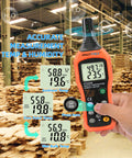 PT6508 Digital Temperature Humidity Meter With Ambient Dew Point And Wet Bulb for Indoor Outdoor Use in wooden workshop
