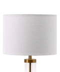 Hendry 23 Inch Glass Table Lamp With Brass Finish, Fabric Drum Shade, Ideal For Living Room, Bedroom, End Tables, Cozy Lighting