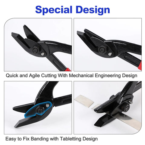 12 Inch Heavy Duty Strapping Cutter For Steel Pet Pp Bands With Chrome Vanadium Blade cuts through thick tape with a bionic beak design.