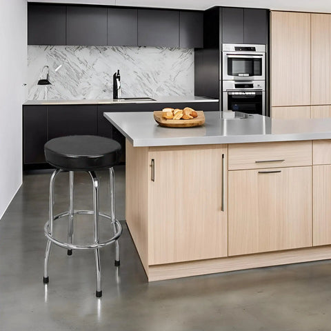 Swivel Bar Stool With Padded 14.5 Inch Seat For Garage And Shop, Heavy Duty Steel Frame With Chrome Plated Legs, Black