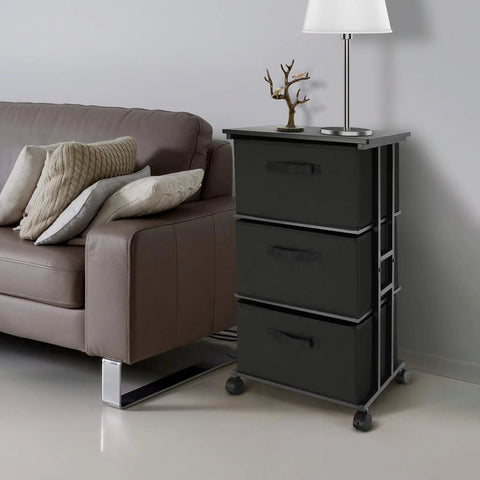 Three Drawer Fabric Dresser Tower With Sturdy Metal Frame For Bedroom And Closet Storage Black Vertical Organizer Unit for Home