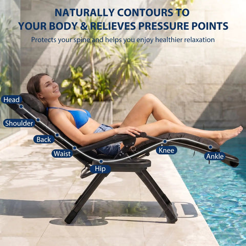 Woman relaxing on Oversized Zero Gravity Lounge Chair 33 Inch XXL Outdoor Recliner by pool