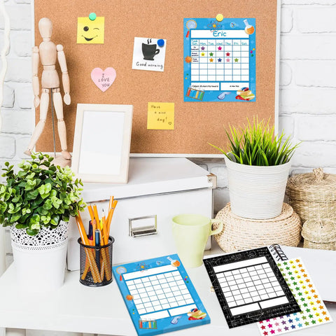 Science Reward Chart Must Have Bundle For Classrooms With 80 Sheets And 2400 Star Stickers displayed on a desk and corkboard.