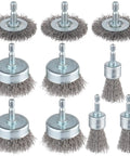 Ten Pack Carbon Steel Wire Wheel Cup Brush And Pen Brush Set With One Quarter Inch Hex Shank For Rust Removal Corrosion And Surface Scrubbing Garage Ready Heavy Duty
