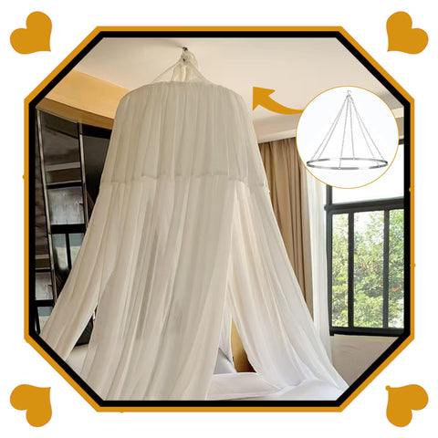Bedroom with 24 Inch Hoop Ceiling Draping Kit For Weddings And Events, Stainless Steel Canopy Curtain Hardware for a bed canopy