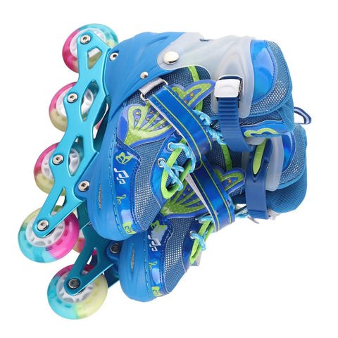 Adjustable Inline Skates For Kids With Breathable Mesh And Light Up Wheels Outdoor Roller Blades Size 35-38, blue side view