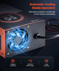 Rock Solid Rv Power Converter And Battery Charger 55 Amp 120V Ac To 12V Dc showing automatic cooling fan and heat sink.