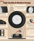 10 Pack 5/6 Inch Metal LED Recessed Lighting, Black Dimmable LED Can Lights with retrofit clips and built-in CCT switch