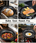 12 Inch Cast Iron Skillet With Removable Wooden Handle Pre Seasoned Fry Pan For Stove Oven Grill Campfire Cooking shown with food