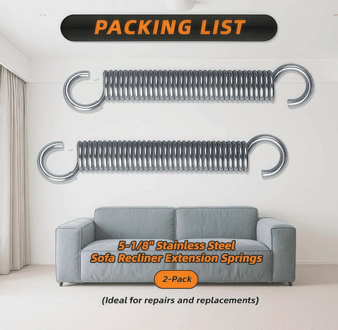 Badass Heavy Duty Stainless Steel Recliner Springs Knockout Build For Sofa Repair Solid As A Rock Tension Coils 5-1/8 inch 2-Pack