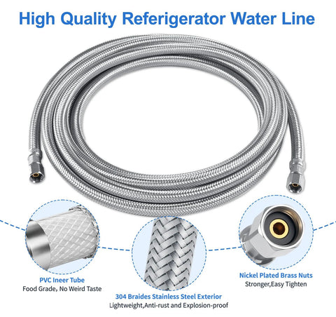 12 ft refrigerator water line, stainless steel braided with 1/4 inch compression fittings
