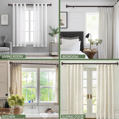 Bronze Curtain Rods For Windows 48 To 84 Inches Heavy Duty Adjustable Length 1 Inch Diameter Window Rods With Classic Square Finials in various rooms
