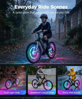 Kid riding with Bright Dope Multicolor Wheel Hub Lights For Night Riding Quick Install Tool Free Spoke Lights That Boost Bike Safety