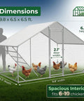 Large Metal Chicken Run Walk-In Coop 9.8 Ft Long By 6.5 Ft Wide By 6.5 Ft High For 15-20 Hens with white tarp cover.