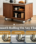 Smooth Operator 1 Inch Silent Rubber 360 Degree Swivel Plate Casters on a mobile storage cabinet with hardwood floor.