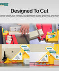 Dead On Woodworking Center Layout Tool And Precision Dado Gauge To Nail Flawless Half Thickness Alignment On Table Saws Seamlessly Build Tight Joints And Inlays Today, detail of tool on table saw with wood.