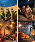 Vintage LED Outdoor Lantern With Dancing Flame Wick illuminating outdoor party setup, perfect for cozy gatherings