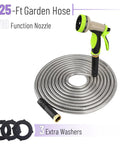 Stainless Steel Garden Hose 25 Ft Heavy Duty Flexible Water Hose With 10 Function Spray Nozzle No Kink Lightweight Puncture Proof