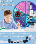 Kid Friendly For All Ages 40x To 2000x Microscope With Phone Adapter And Slides Set For School, Lab And Home Education, Crystal Clear Optical Lenses, Easy To Use, Great For Science Projects And Exploring Details, white classroom microscope with student and slides