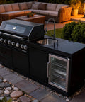 82 Inch Natural Gas Outdoor Kitchen Island with Grill - 6-Burner 85000 BTU, Height-Adjustable Infrared Rear Burner, Sink/Wine Cooler, Granite Countertops & Rotisserie Kit