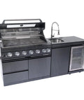 82 Inch Natural Gas Outdoor Kitchen Island with Grill - 6-Burner 85000 BTU, Height-Adjustable Infrared Rear Burner, Sink/Wine Cooler