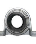 Front view of 30mm Extra Narrow Eccentric Collar Pillow Block Bearing with Open Cover, UP006C Unit, M10 Bolt, Eccentric Locking