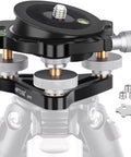 Effortlessly level a camera on uneven ground with this aluminum three legged leveling base, -15/+15 tilt, three wheels visible
