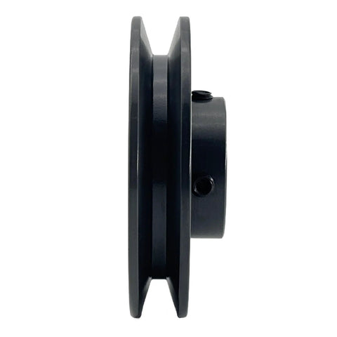 Side view of 7/8 Inch Bore V Belt Pulley With 3.95 Inch Outside Diameter One Groove Cast Iron Sheave For A AX 3L 4L V Belts.