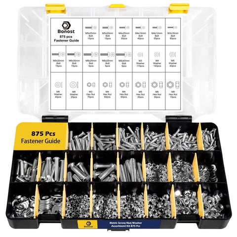 2300 Piece Hardware Assortment Kit with Metric and SAE Machine Screws Nuts Bolts and Washers Featuring 3 Stackable Trays open view