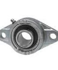 Front view of Single 2-Bolt Flange Wide Set Screw Ball Bearing 1-1/16 in (27.0 mm) ID Nickel Plated Cast Iron Housing Contact Seal with Slinger Hardened Steel Insert Relubricatable Standard Duty