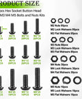 888Pcs Metric Screw Assortment Kit M2 M3 M4 M5 Hex Button Head Screws 10.9 Alloy Steel With Nuts Washers For 3D Printing