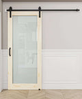36 X 80 Inch Frosted Glass Solid Pine Wood Sliding Barn Door With Installation Hardware Kit No Assembly Required