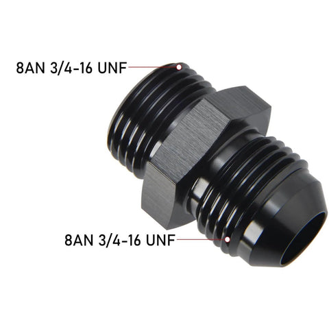8AN Male Flare To 8AN ORB O-Ring Boss Fuel Pump Rail Adapter Fitting Aluminum Black Anodized 6061-T6 Pack Of 2