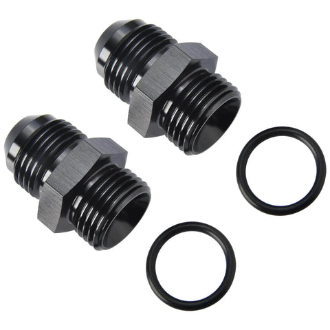8AN Male Flare To 8AN ORB O-Ring Boss Fuel Pump Rail Adapter Fitting Aluminum Black Anodized 6061-T6 Pack Of 2