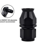 8AN PTFE Hose End Fitting Straight Black, aluminum swivel fitting for PTFE fuel hose, 3/4-16 UNF, 1500 PSI, adjustable wrench recommended
