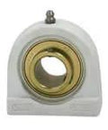 Front view of 3/4 in (19.05 mm) Wide Set Screw Pillow Block Bearing, Zinc Housing with Tapped White Plastic Tap-Base, fits sealed ball bearings