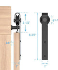 8ft Super Mini Sliding Barn Door Hardware Kit detail with dimensions for TV stands, cupboards, and storage cabinets.