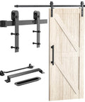 8 FT Sliding Barn Door Hardware Kit Heavy Duty-Smoothly and Quietly- Easy to Install with Door Hook and 2 Handles - Black J Shape Hanger