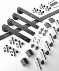 8FT Double Barn Door Hardware Kit for Two 24 Inch Door Panels components layout on white background
