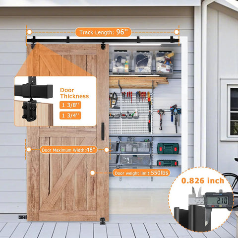 8Ft Box Rail Exterior Barn Door Hardware Kit, Heavy Duty Sliding Barn Door Hardware, 550 Lbs Capacity, wall mount on shed
