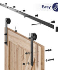 8ft Barn Door Hardware Kit with I shape hanger installation guide, heavy duty sliding door track, solid carbon steel, for 42 to 48 inch doors.