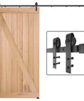 8FT Barn Door Hardware Kit with Heavy Duty Sliding Track, J Shaped Carbon Steel System for Interior Doors, wooden door installation